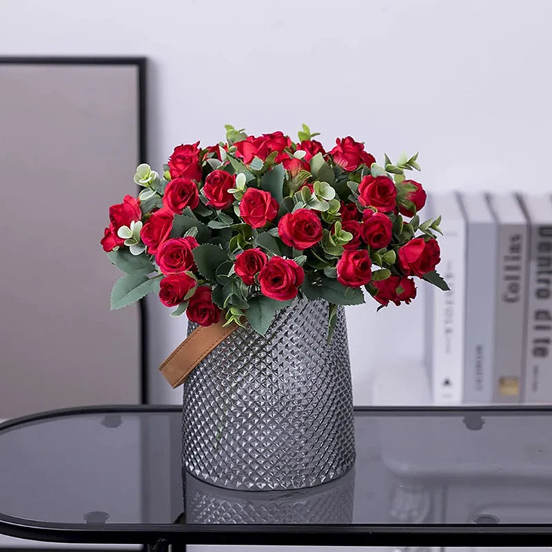Artificial rose bouquet with eucalyptus and decorative peony - vue 4 sur 12