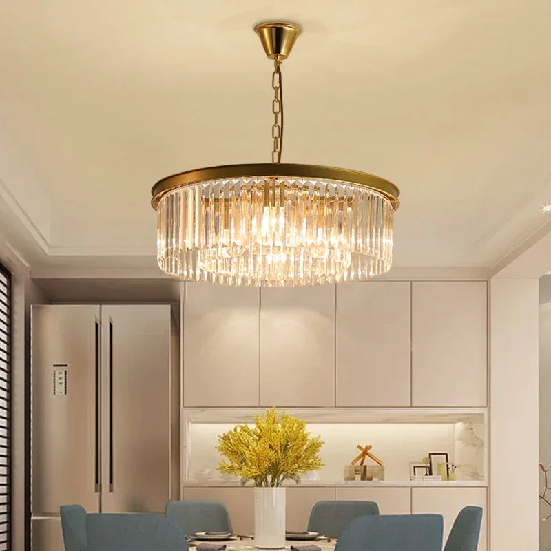 Retro metal chandelier with hanging chain and crystal