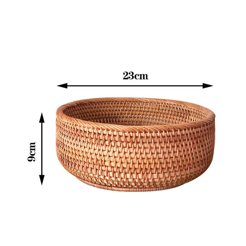 Round Rattan Woven Basket, Wicker Fruit Basket, Bread Food Kitchen Home Decor Organizer, Breadbasket For Kitchen - vue 12 sur 12