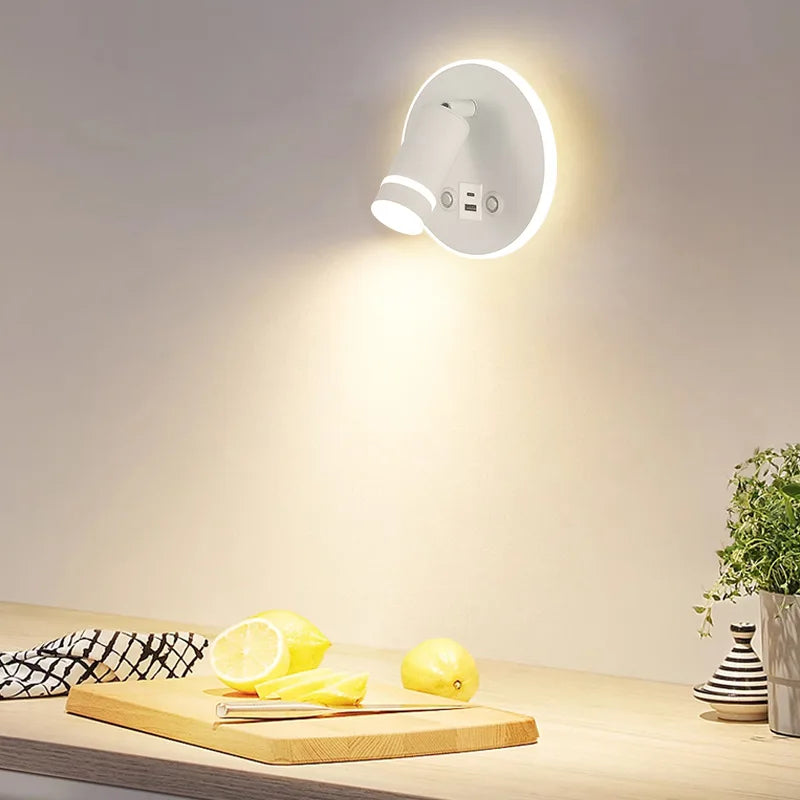Rotating LED reading lamp with USB port and Type-C switch