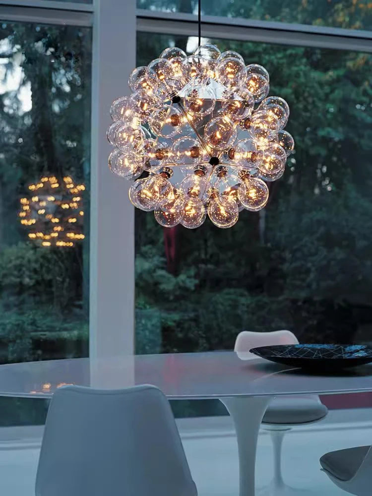 Chrome and gold glass LED chandelier for interior decoration - vue 3 sur 12