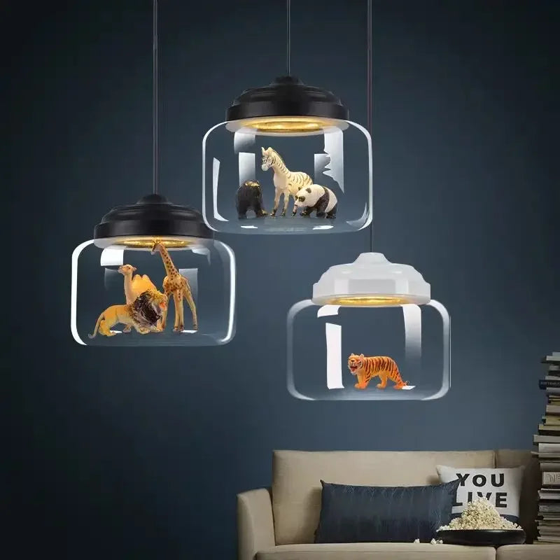 Cartoon animal glass pendant light for interior decoration