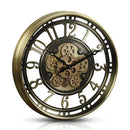 industrial metal wall clock with decorative moving gears