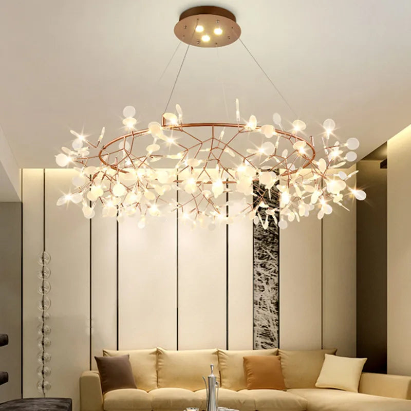 Modern LED chandelier with round branch design for pendant suspension