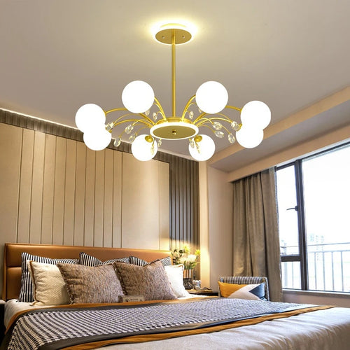 Modern glass chandelier with sparkling crystals for elegant lighting - vue 2 sur 16