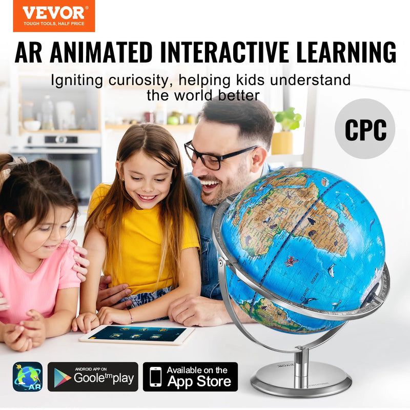 VEVOR Educational Globe 10in/254mm Interactive AR World Globe LED Night Lighting, AR APP Compatible with Android or iOS Devices