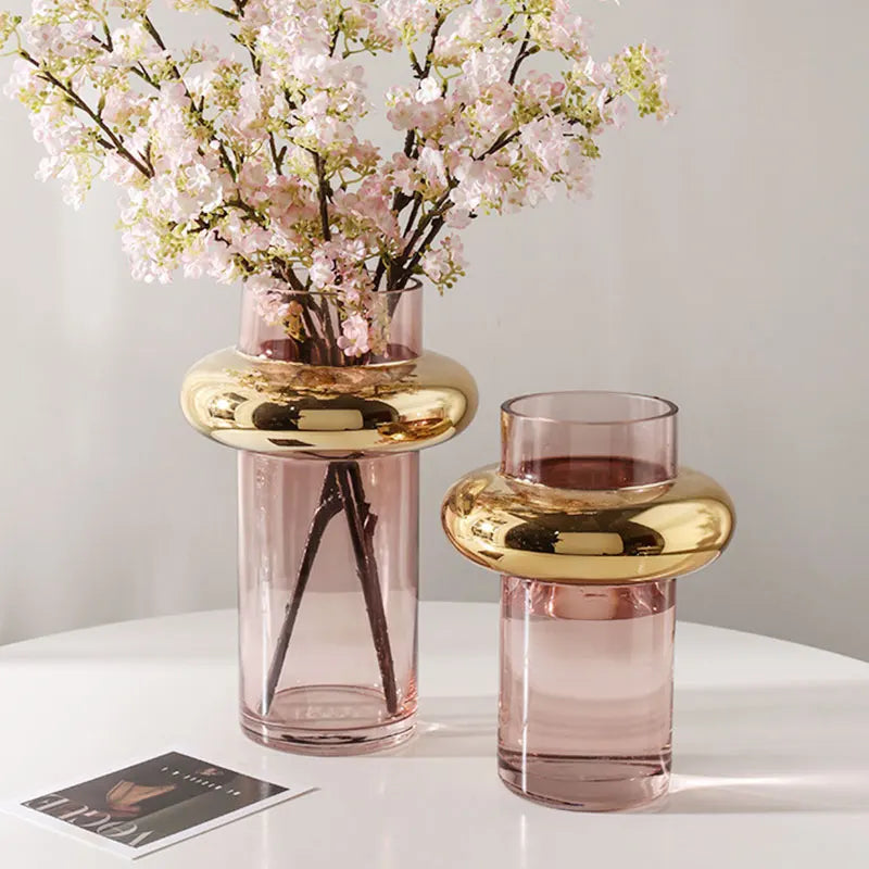 Nordic golden glass vase for hydroponic flowers home decor