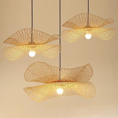 Handmade Chinese bamboo chandelier with suspended LED lighting