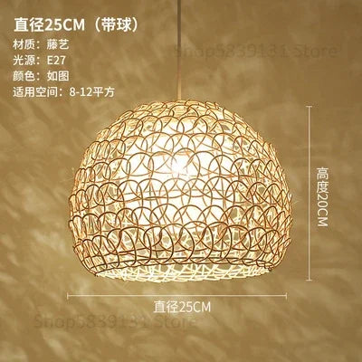 Handwoven rattan chandelier modern Chinese style - vue 15 sur 14