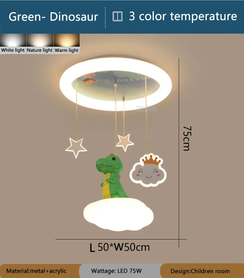 Creative children's chandelier pink green dinosaur for kids' room - vue 8 sur 9