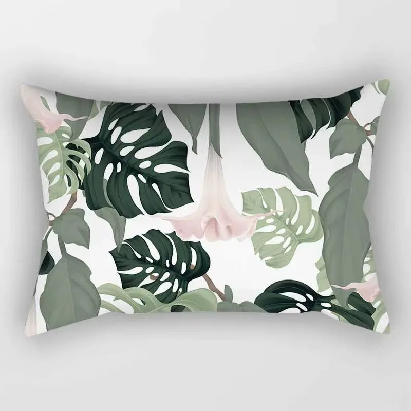 Rectangular cushion cover with tropical floral print 30x50 cm