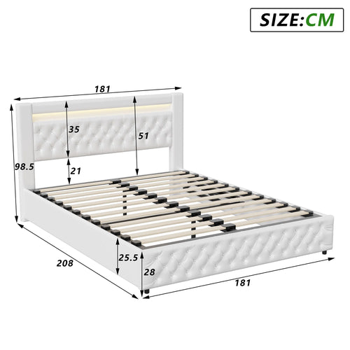 Upholstered Bed, Double Bed, PU Bedside Lamp, Hydraulic Functional Storage Bed, Headboard and Slatted Base, Padded Backrest - vue 10 sur 9