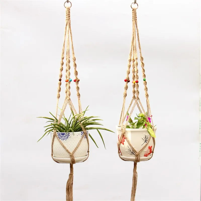 hemp rope hanging basket for decorative plants - vue 3 sur 16