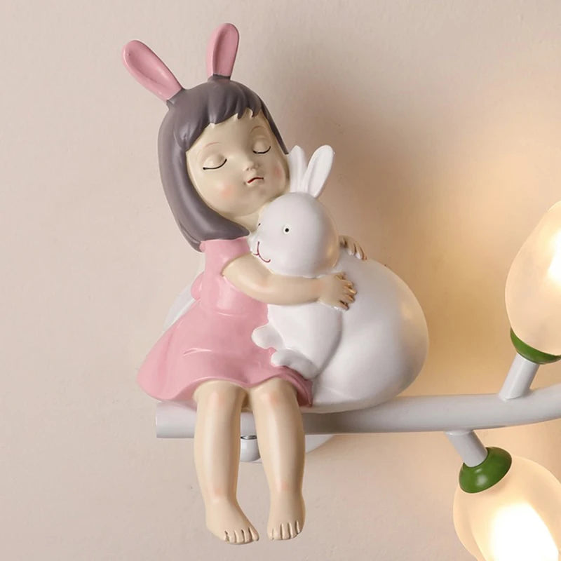 Girl rabbit flower LED wall light with G4 socket