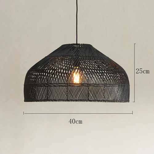 Vintage Asian style rattan chandelier with suspended LED - vue 10 sur 12