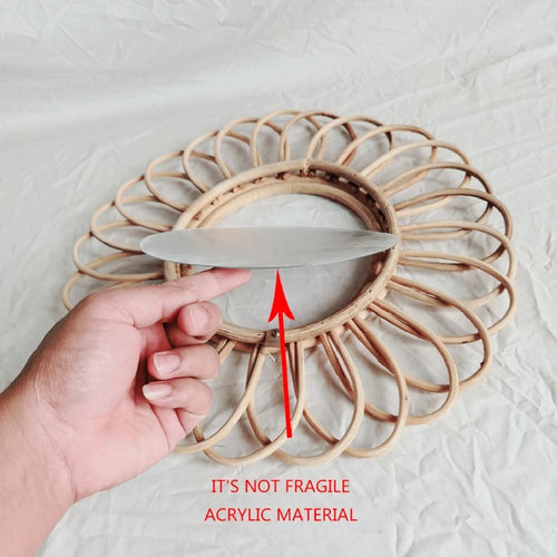 Round rattan mirror innovative artistic wall decoration - vue 4 sur 7