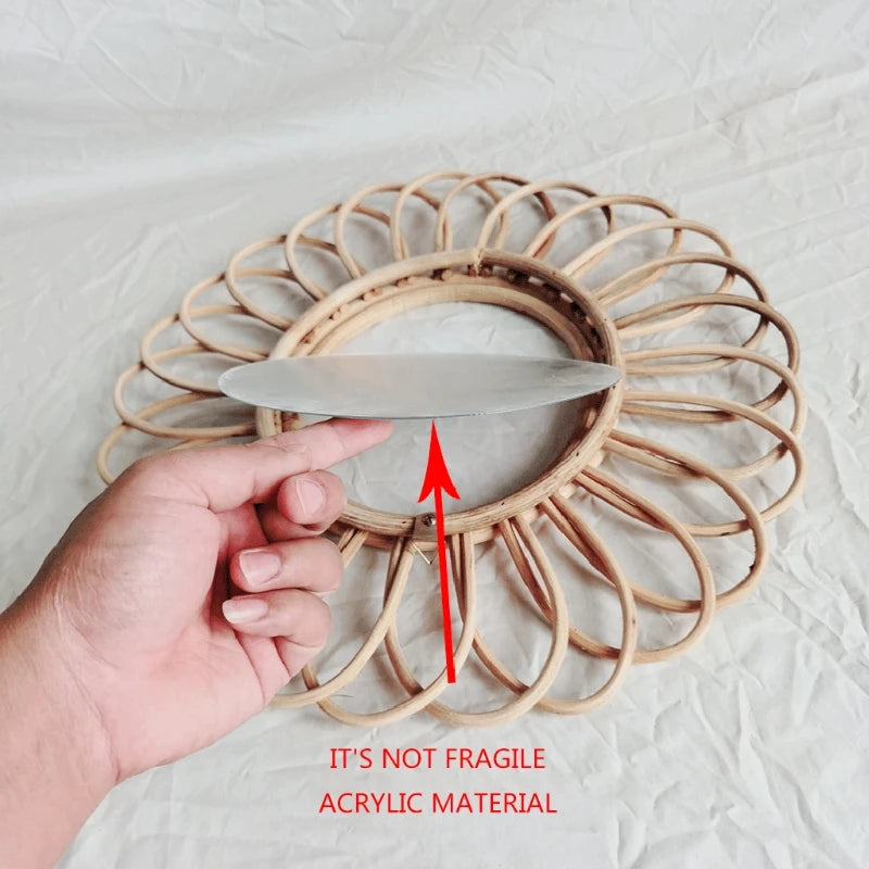 Round rattan mirror innovative artistic wall decoration - vue 4 sur 7