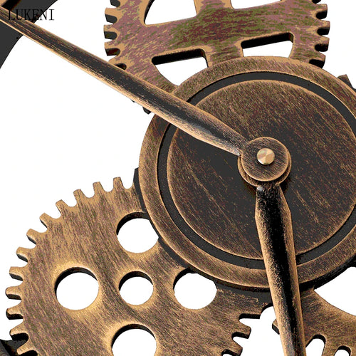 vintage retro wall clock with gears and roman numerals - vue 10 sur 10