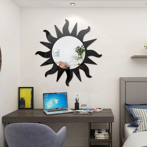 acrylic sun shape wall mirror sticker modern decoration - vue 2 sur 6