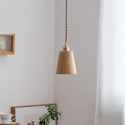 Modern wood and brass LED loft pendant light - vue 5 sur 8