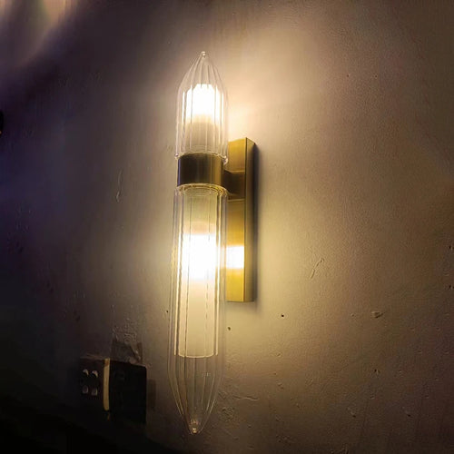 Clear glass wall light art deco style gold metal