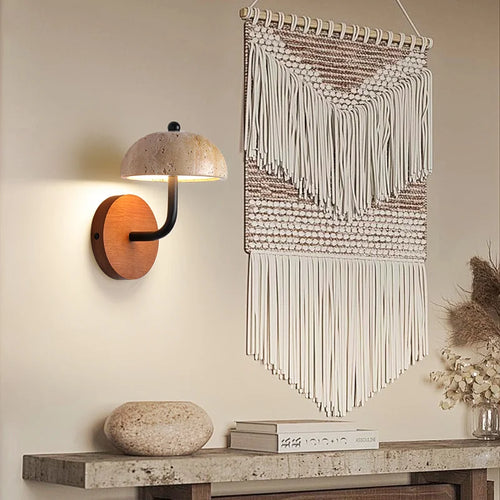 Vintage LED mushroom-shaped wall light in natural stone - vue 3 sur 6
