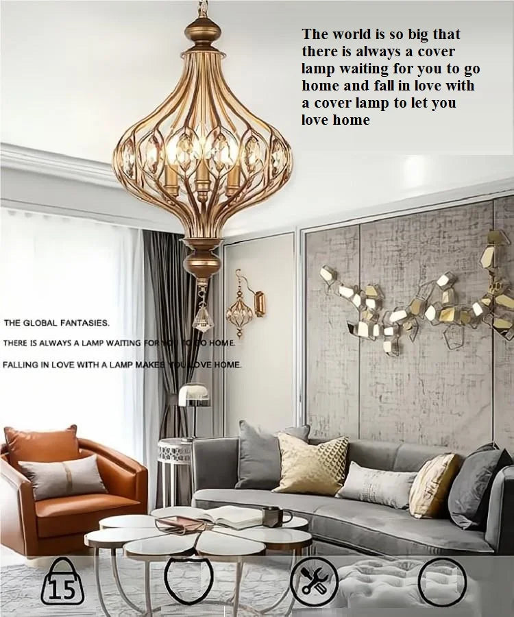 Vintage crystal pendant light for elegant retro style - vue 4 sur 9