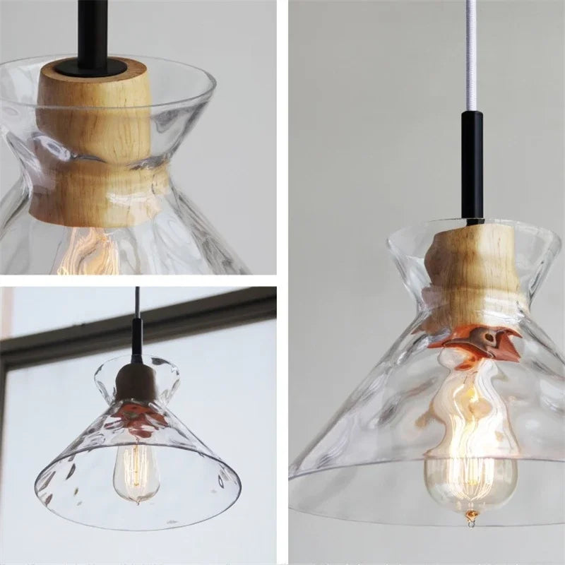 Modern wood and glass chandelier for Nordic decor - vue 6 sur 9
