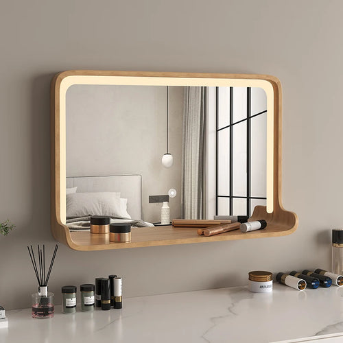 Solid wood mirror with LED lighting and wall mounting - vue 2 sur 29