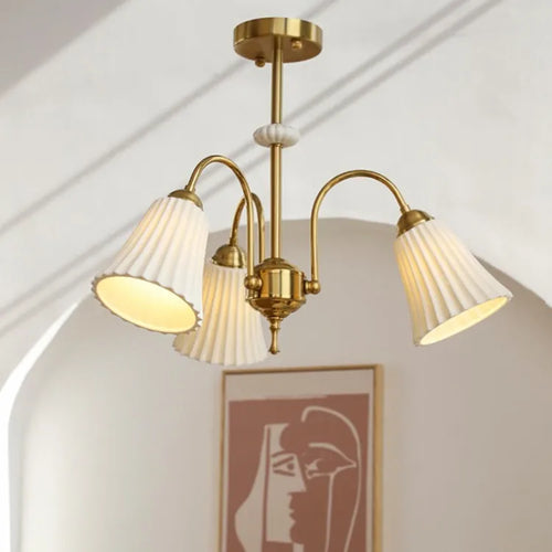 French retro ceramic and copper chandelier american style design - vue 9 sur 13