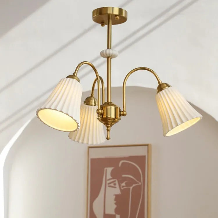 French retro ceramic and copper chandelier american style design - vue 8 sur 13