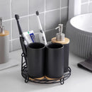Nordic style ceramic toothbrush holder with wooden base