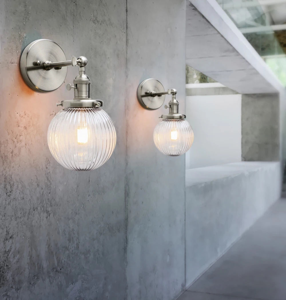 Phansthy vintage industrial wall light with round glass shade - vue 6 sur 10