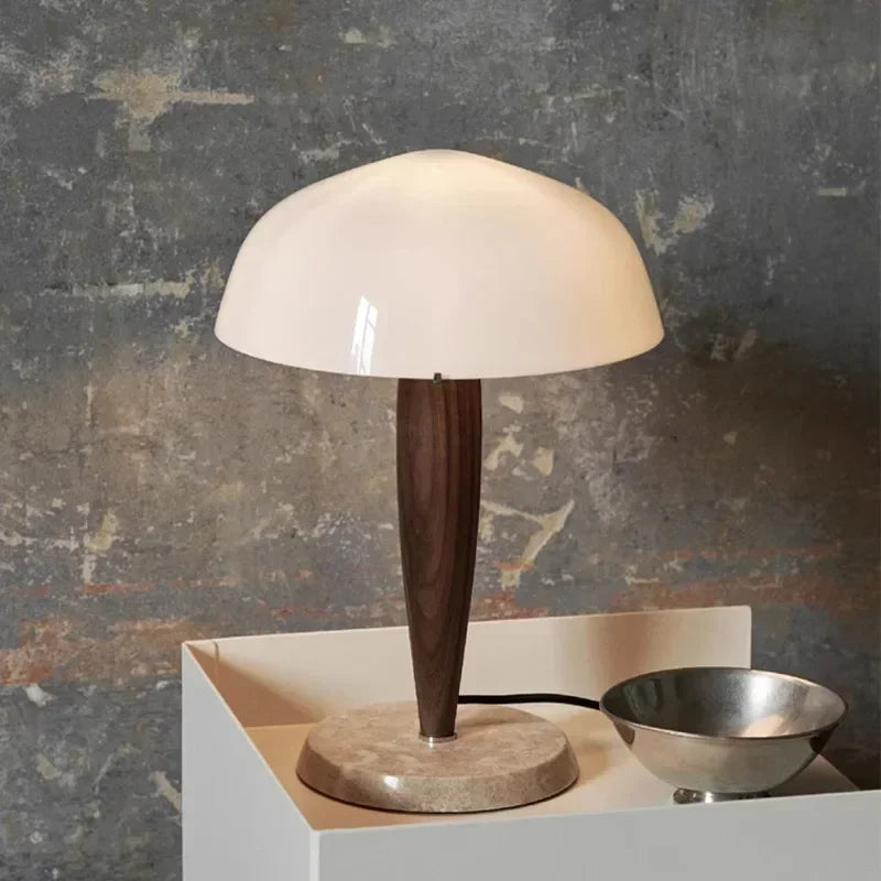 Denmark&amp;Traraditino Herman SHY3 Walnut Wood Desk Lamp Table Light Marble Base Glass Shade