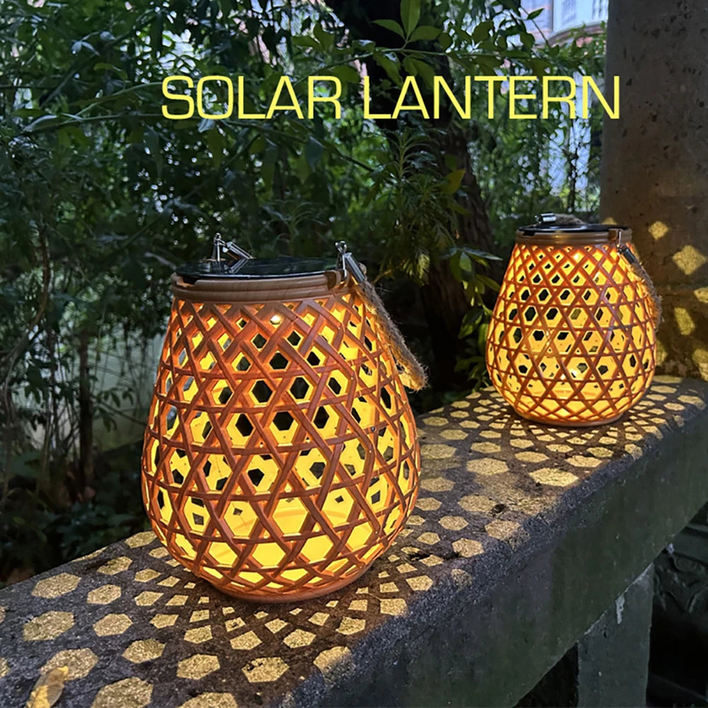 High brightness waterproof solar lantern woven bamboo garden decoration - vue 4 sur 6