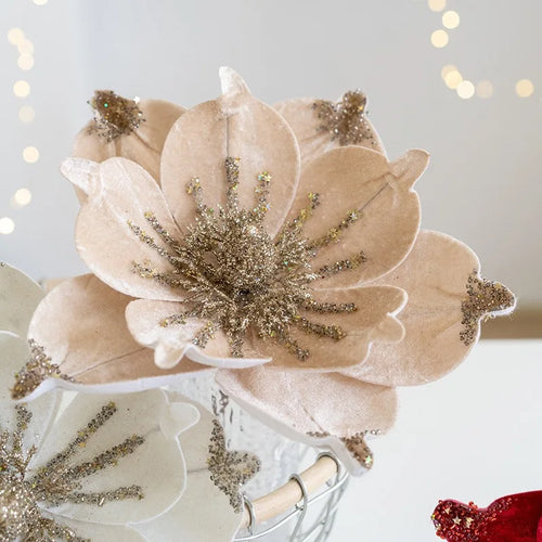 Artificial glitter Christmas flower for tree decorations 1 piece - vue 7 sur 12