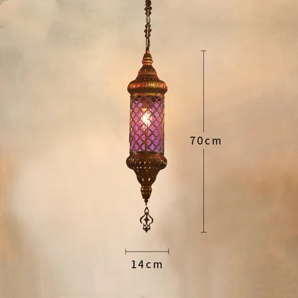 Retro industrial iron and coloured glass chandelier for Asian venues - vue 9 sur 14