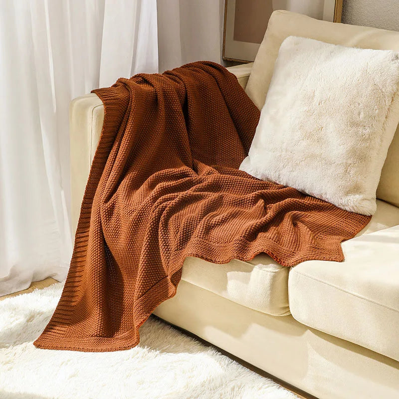 Nordic chequered knitted throw, modern style for living room - vue 5 sur 7