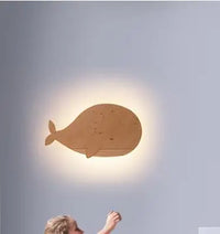 Decorative modern wooden whale wall light for children