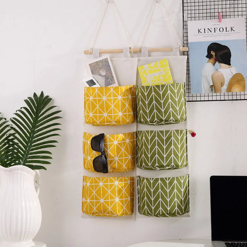 three-layer cotton and linen hanging storage bag - vue 4 sur 9
