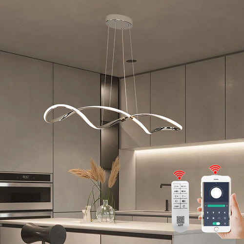 lustre led moderne suspendu avec éclairage et télécommande - vue 3 sur 8