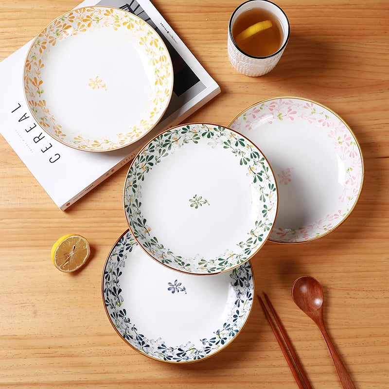 Set of 4 floral ceramic plates 20 cm
