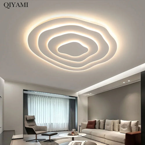 Minimalist white multilayer LED ceiling light - vue 3 sur 12