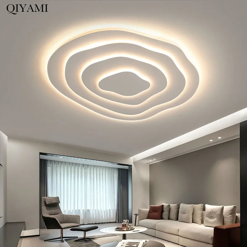Minimalist white multilayer LED ceiling light - vue 3 sur 12