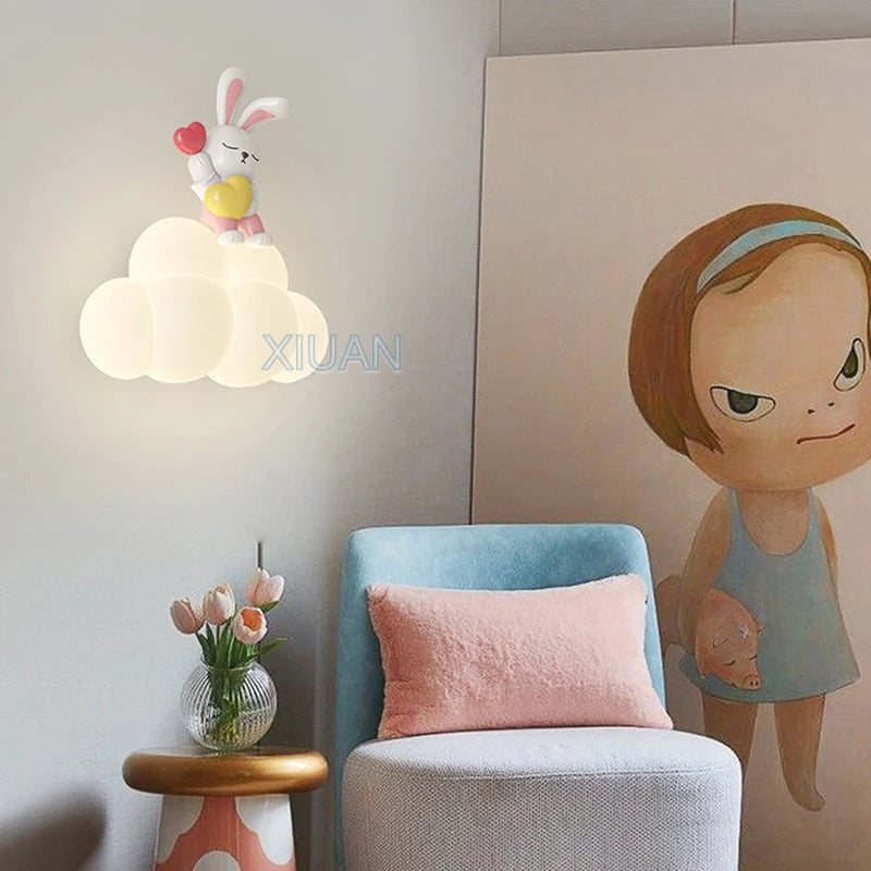 appliques murales créatives led pour enfants en forme d'ours ange lapin - vue 4 sur 9