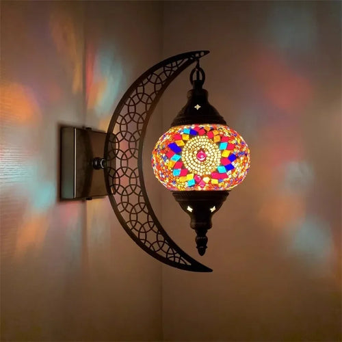 Handcrafted bohemian retro moon-shaped decorative wall light - vue 11 sur 14