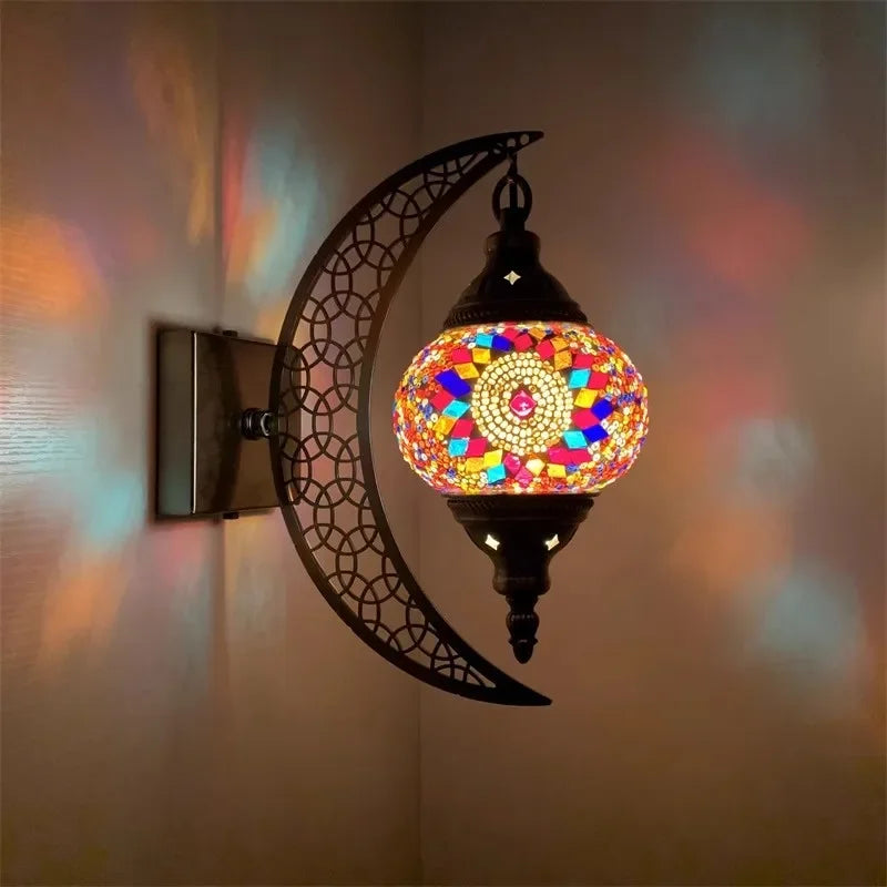 Handcrafted bohemian retro moon-shaped decorative wall light - vue 10 sur 14