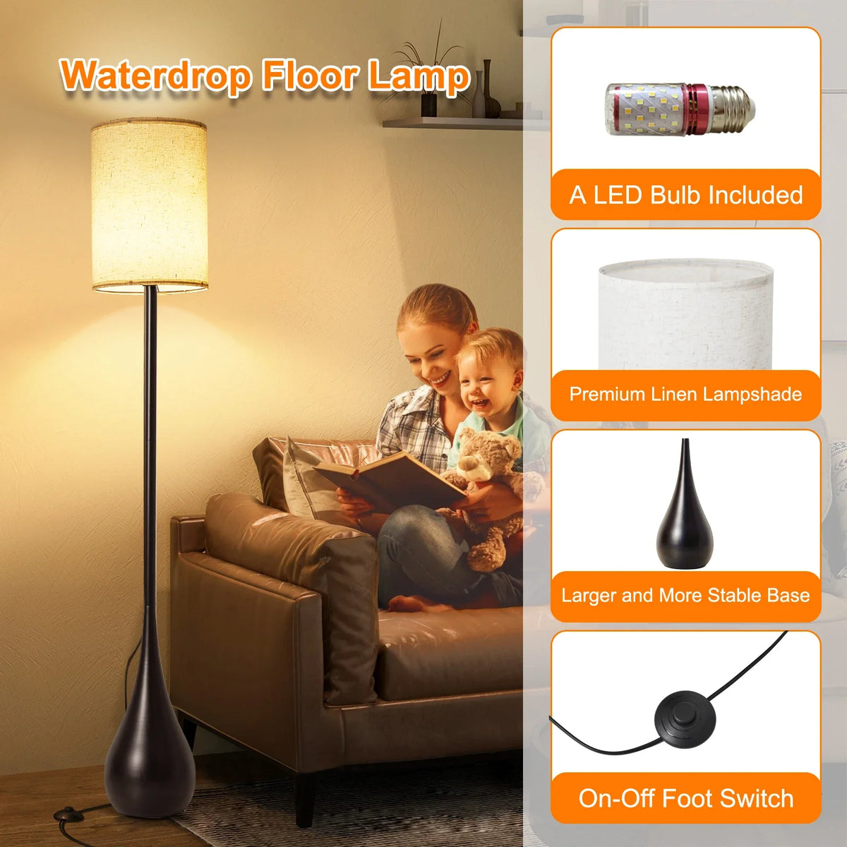 Design LED floor lamp waterdrop with 3-colour dimmer