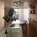 Square solid wood ceiling light, American rural industrial style