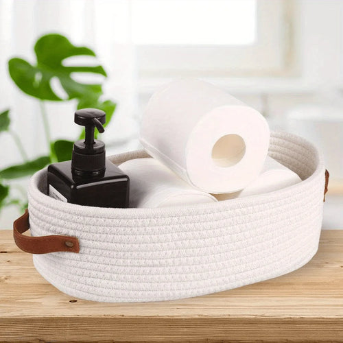Oval Woven Bathroom Storage Basket, Multifunctional Desktop Organizer, Toilet Paper Holder, Toy Storage Basket - vue 8 sur 7